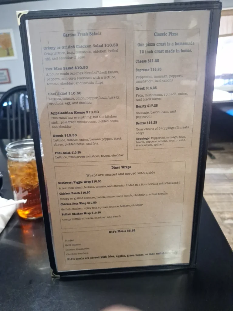 Smoky Mountain Diner menu