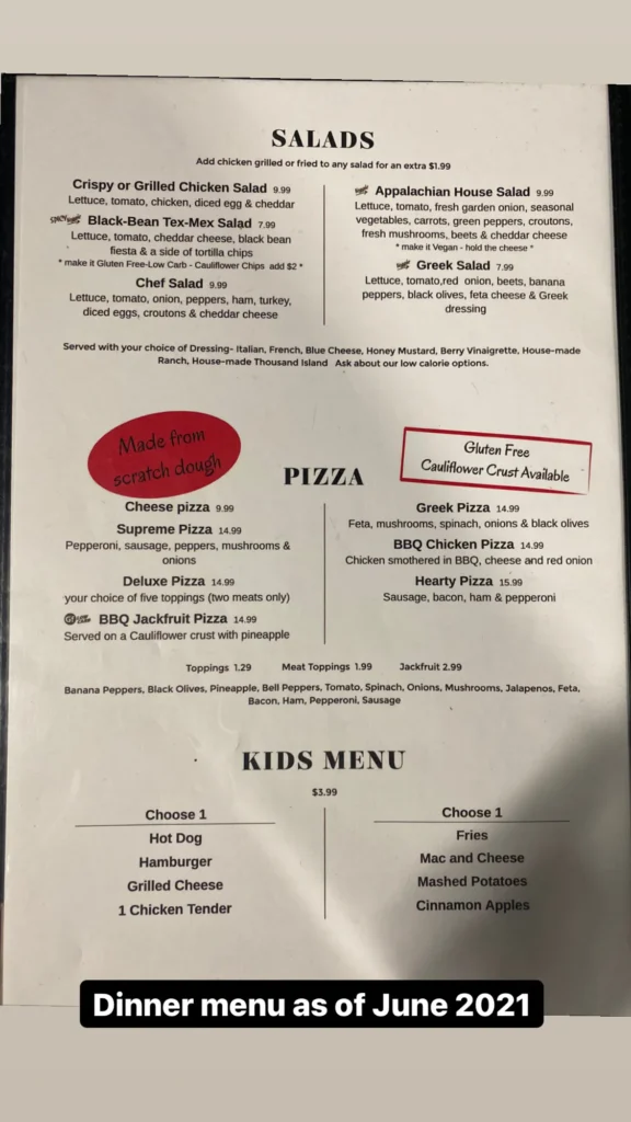 Smoky Mountain Diner menu