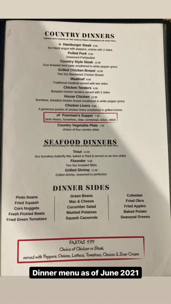 Smoky Mountain Diner menu